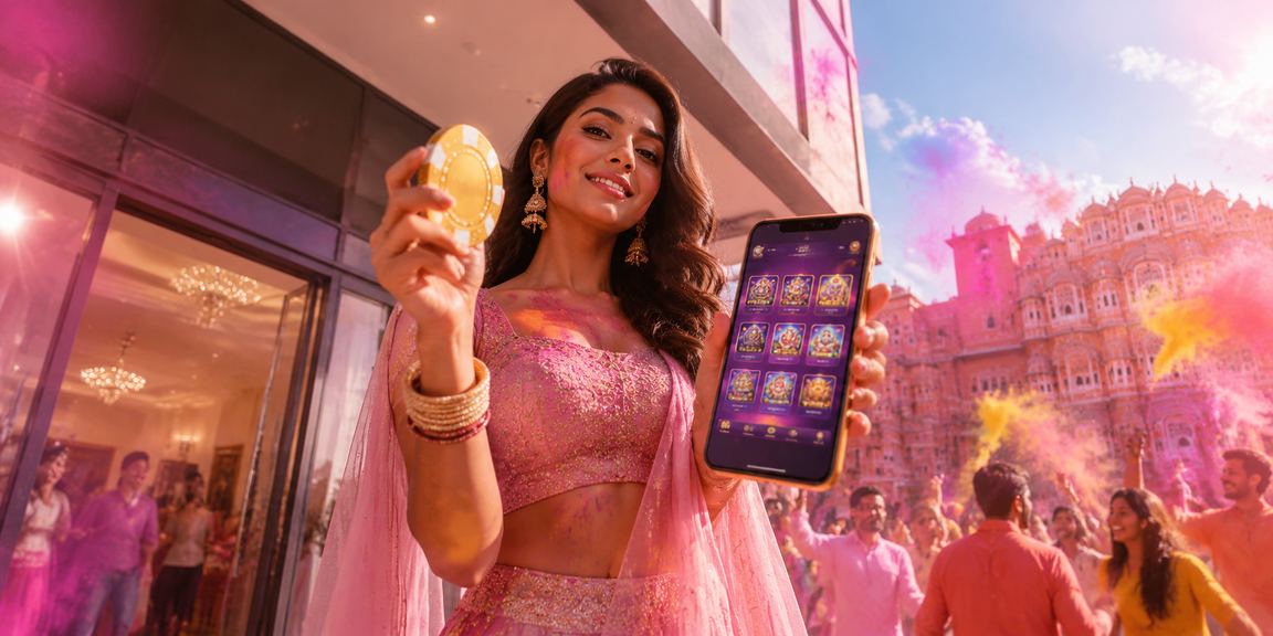Mobile app showing casino games during Holi festival